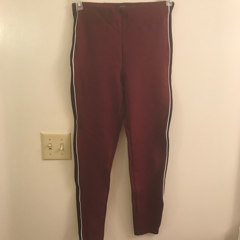 Forever 21 Burgundy side-striped leggings